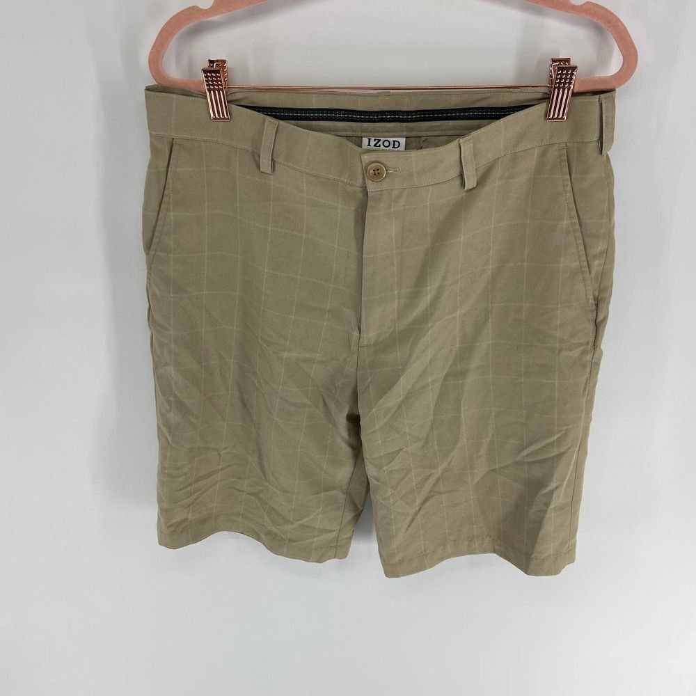 izod tan window pane grid golf short flat front mens 29